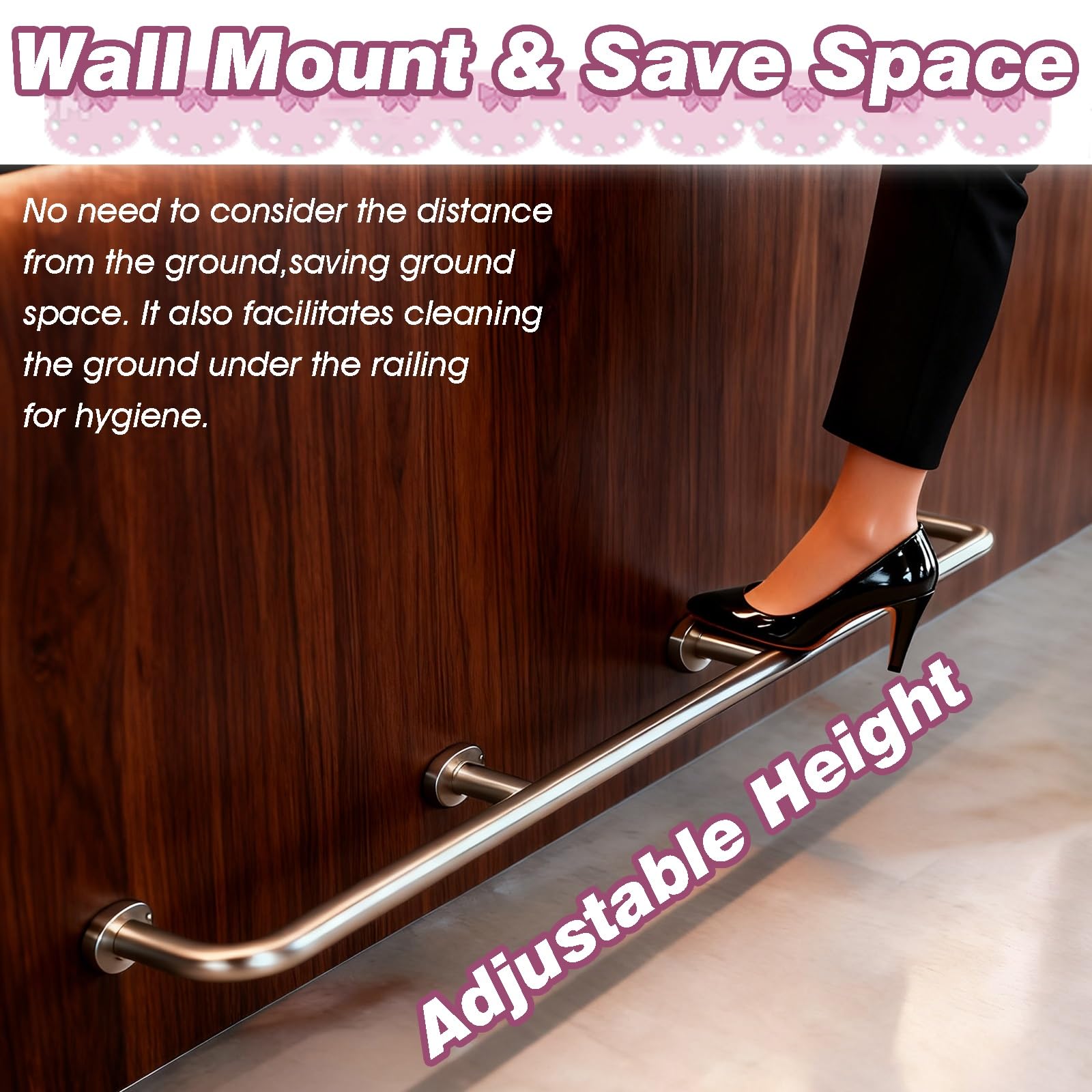 Stainless Steel Wall Mount Bar Foot Rail Kit – Gold Finish, 6.2